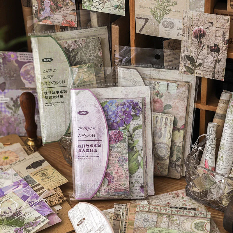 100Pcs/Pack Past Stories Vintage Series Scrapbooking Material