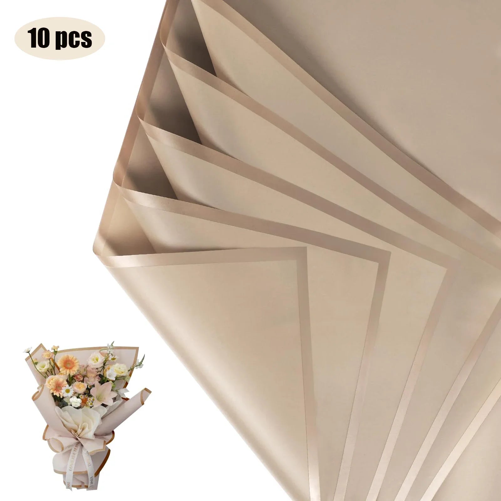 10 Sheets Flower Wrapping Paper with Golden Edges, Waterproof.
