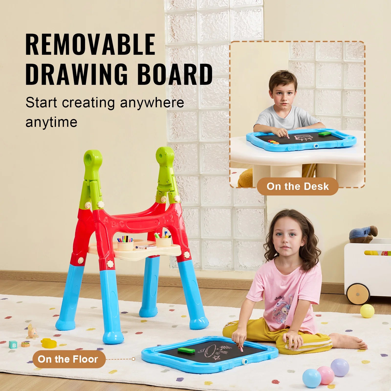 Children Magnetic Drawing Board with Chalkboard Art Easel