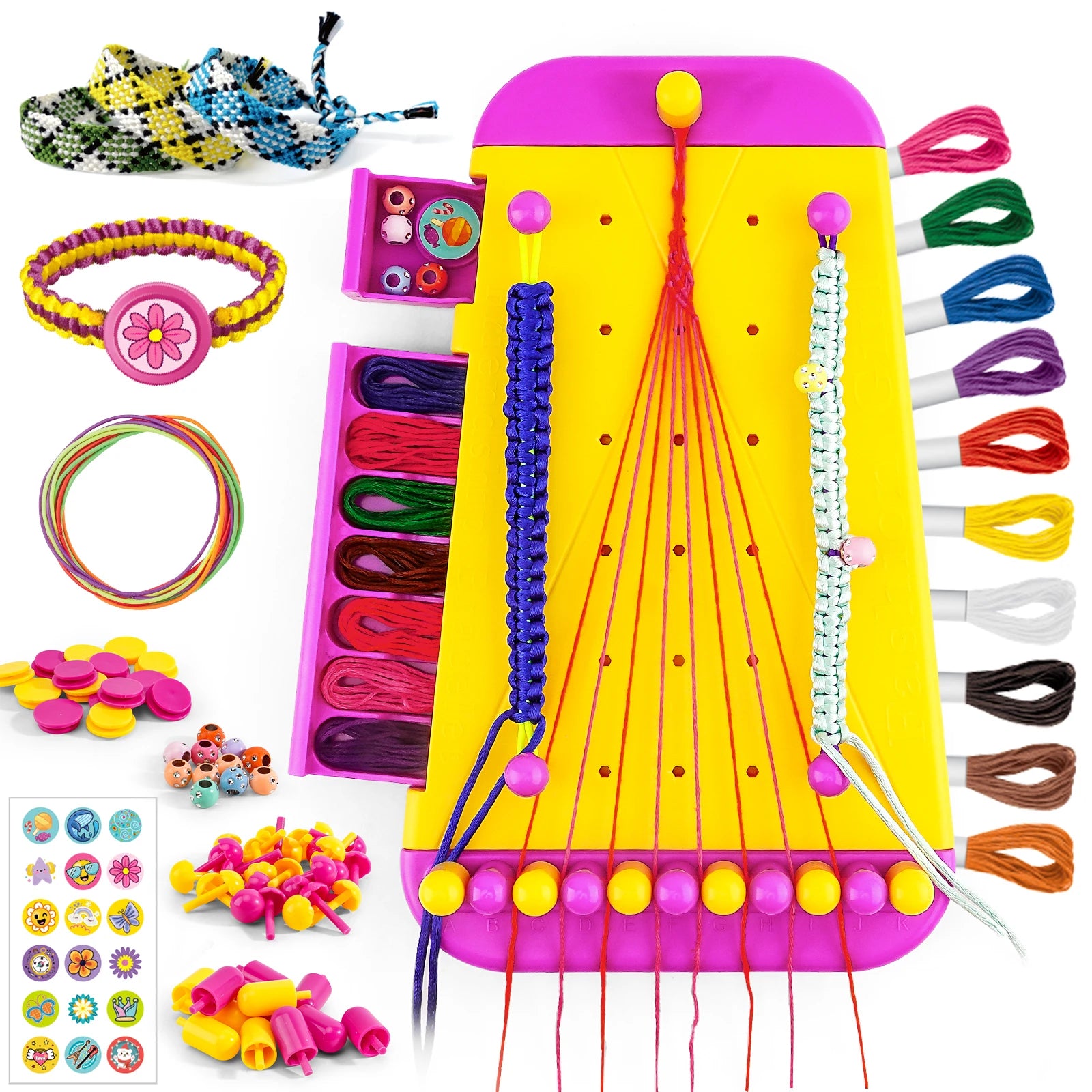 Girl's Bracelet Crafting Kit, Rainbow Rubber Band Loom Set, DIY Birthday Gift