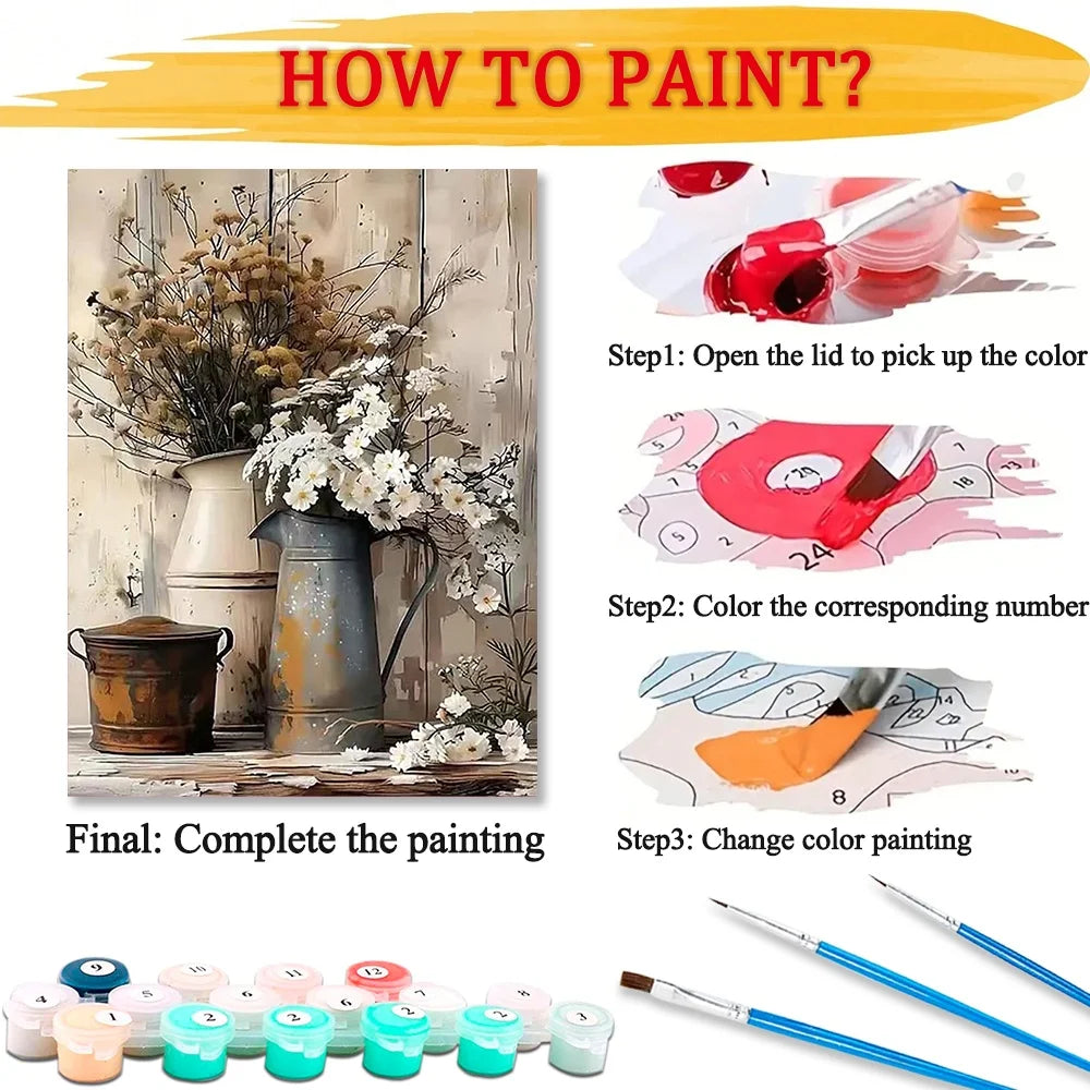 Vintage Flower Diy Art Paint By Numbers For Adult Floral Craft Kit