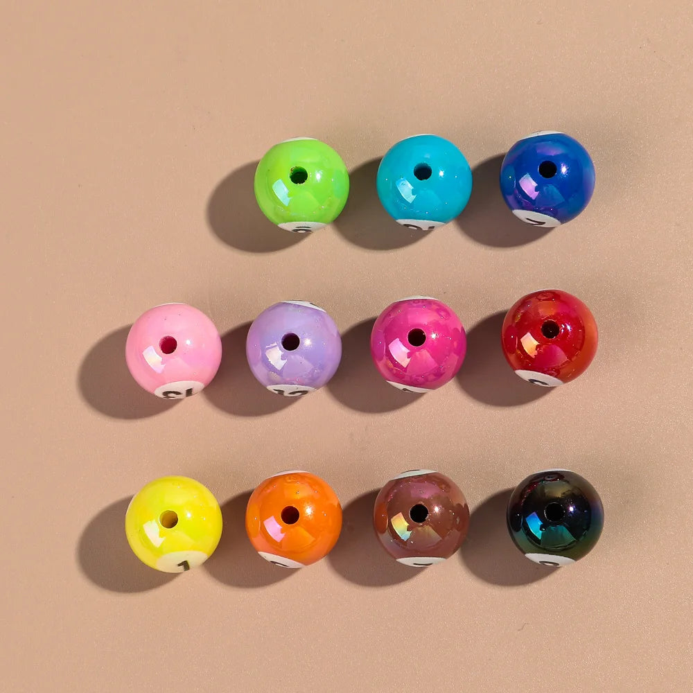 20pcs Iridescent Acrylic 16mm Round Digital Billiards Loose Bead for DIY Bracelet Necklace Keychain Jewelry Making Accessories
