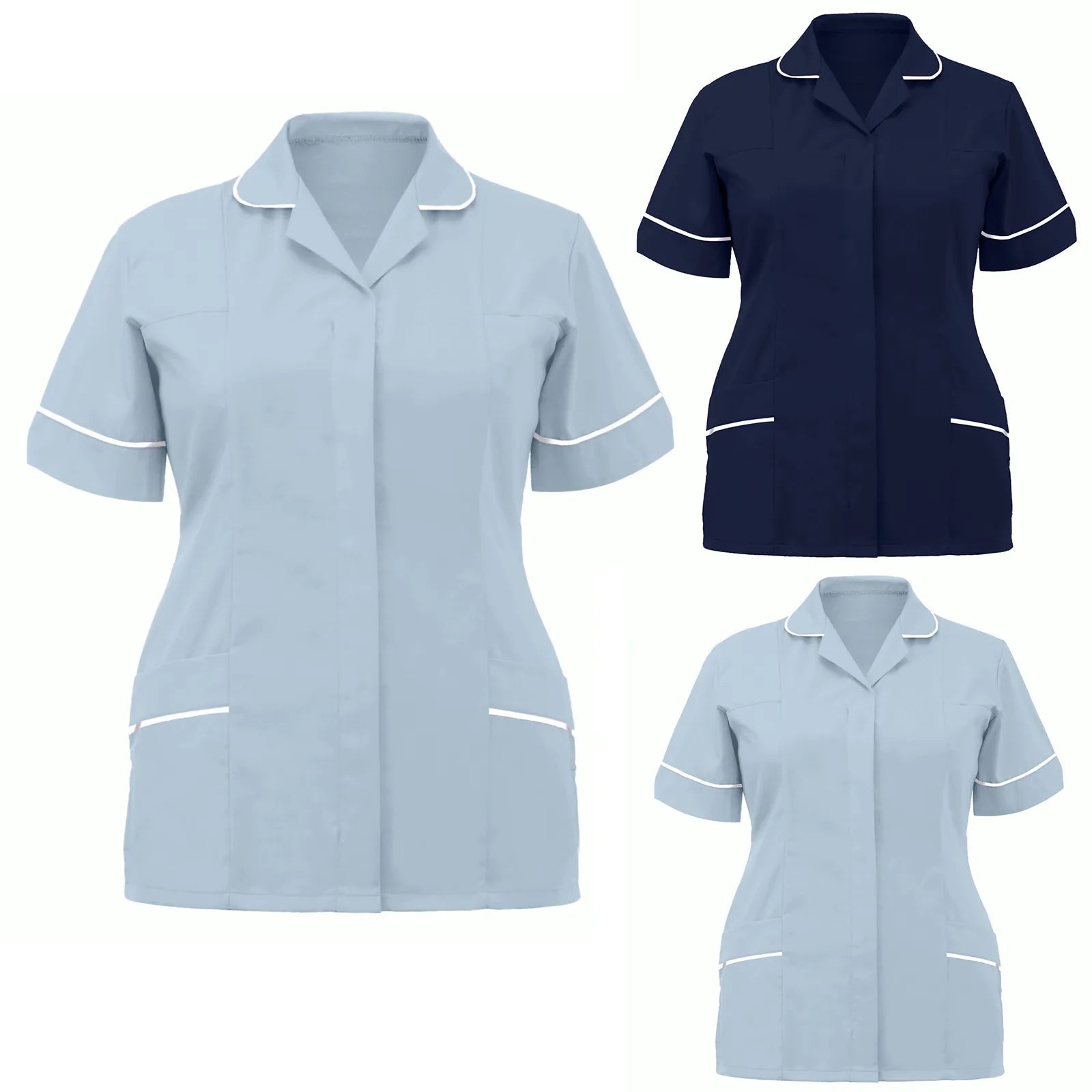 Women Nurses Uniform Clinic Care Clothing T-Shirt Summer Ladies Lapel Short Sleeve Scrubs Tops Work Wear Nursing Uniforms