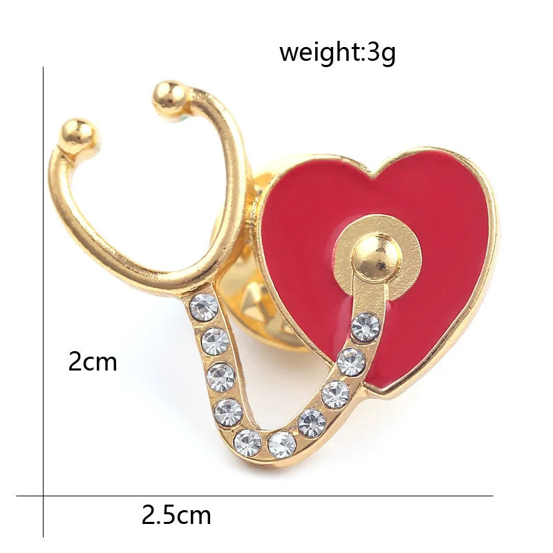 New Medical Medicine Brooch Pin Stethoscope Electrocardiogram Microscope Heart Shaped Pin Nurse Doctor Backpack Lapel Jewelry