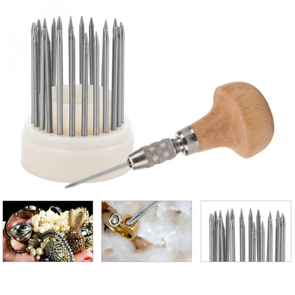 23Pcs/set Beading Tool Diamond Stone Pearl Grain Wood Handle