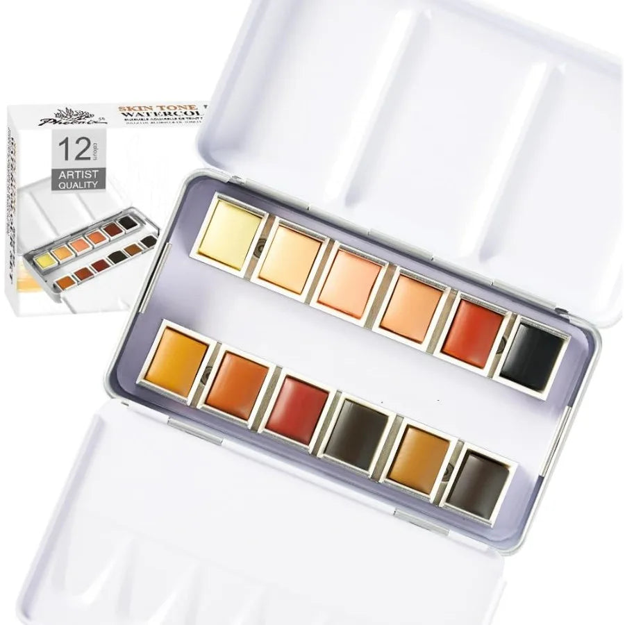 Skin Tone Watercolor Paint Set with 12, in Half Pans Palette