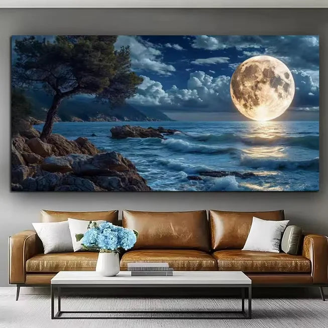Moon Lake Scenery Large Size 5D DIY Diamond Painting Sea Trees Landscape Cross Stitch.