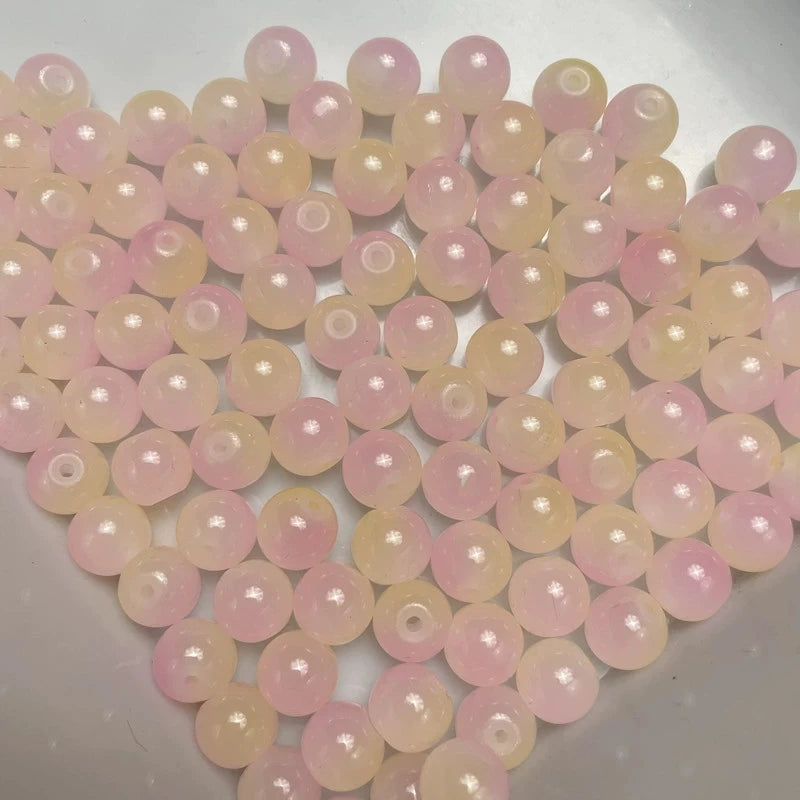 50pcs 8/10mm Dual Color Glass Round Loose Spacer Beads Jewelry Making