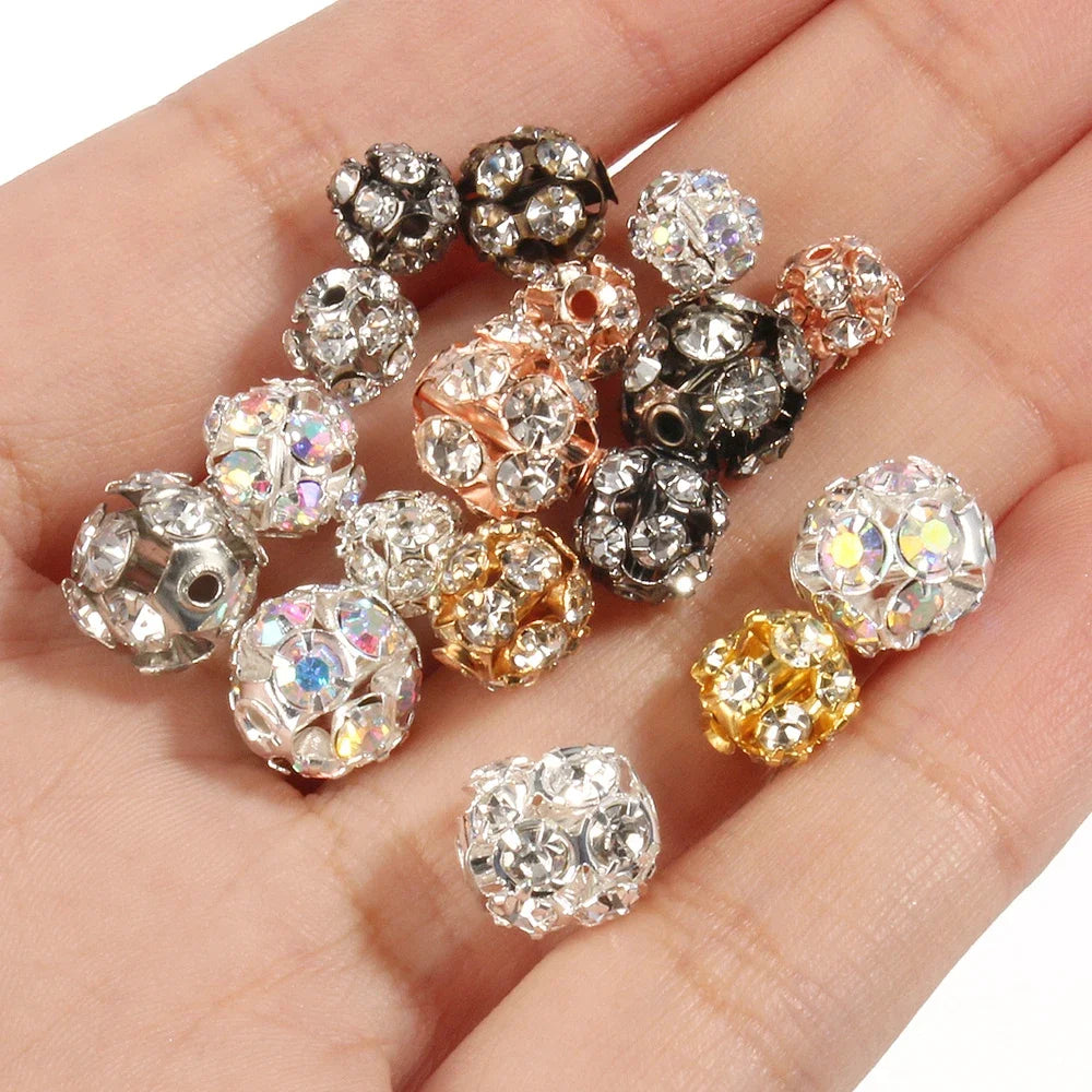 50pc/Lot 6mm 8mm 10mm AB Color  Rhinestone Ball Shape Loose Beads Metal Crystal Beads