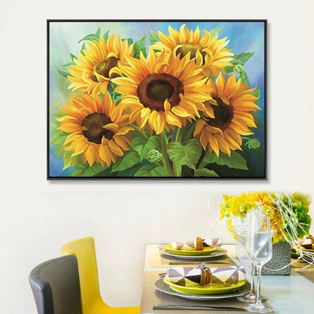 Full Embroidery Beads Printed 11CT Sunflower Cross Stitch Kit Art Decor 65x50cm