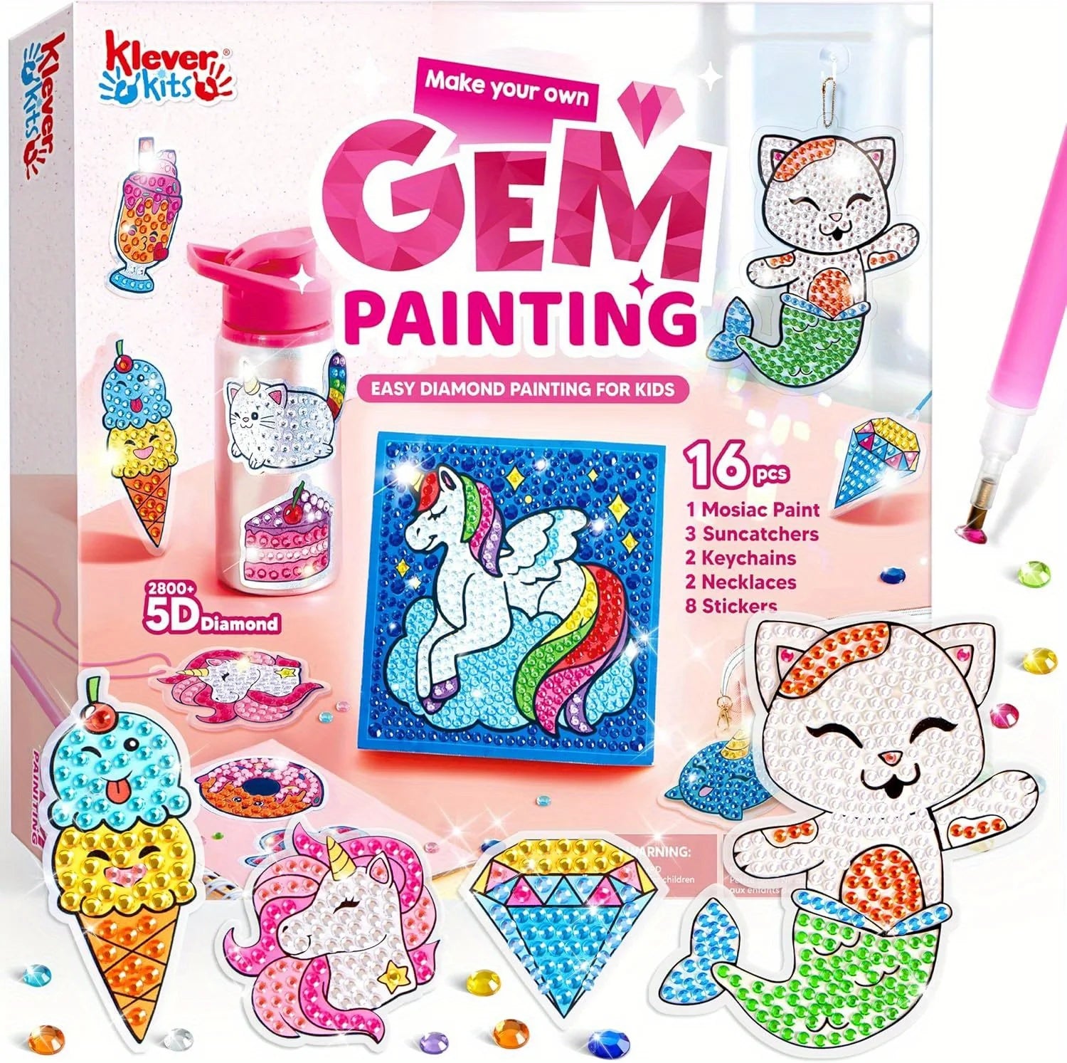 16 Projects Gem Painting Kits Diamond Gem  with 5D Gem for Girls Ages 6-12