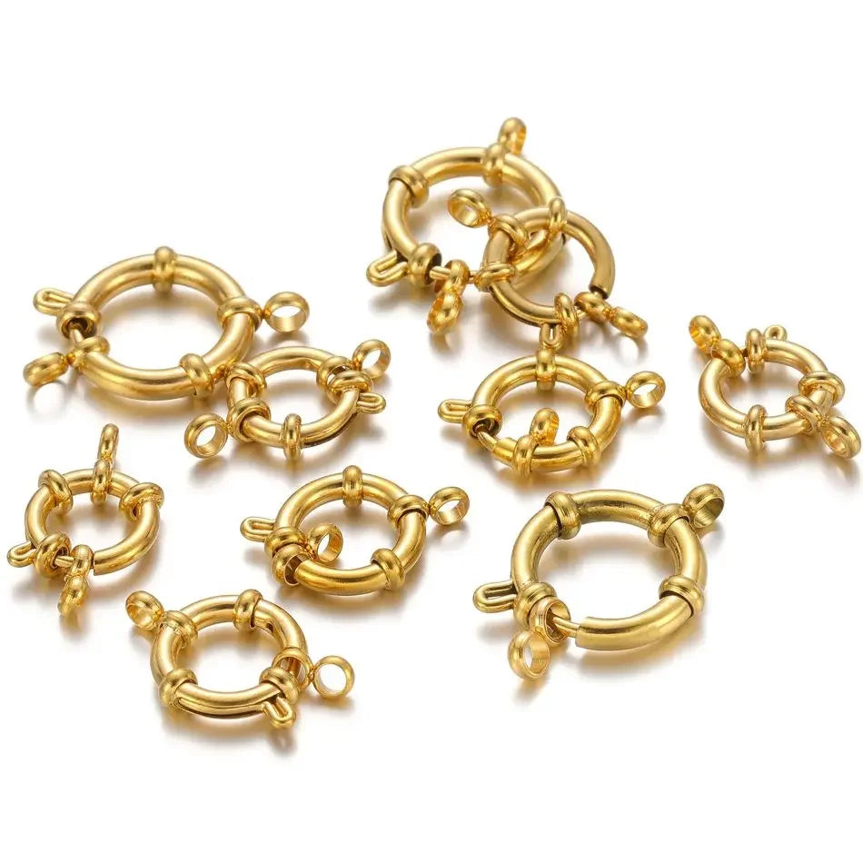 4pcs Stainless Steel Gold Round Spring Clasps Hooks for Bracelet, Necklace Clasp Connectors