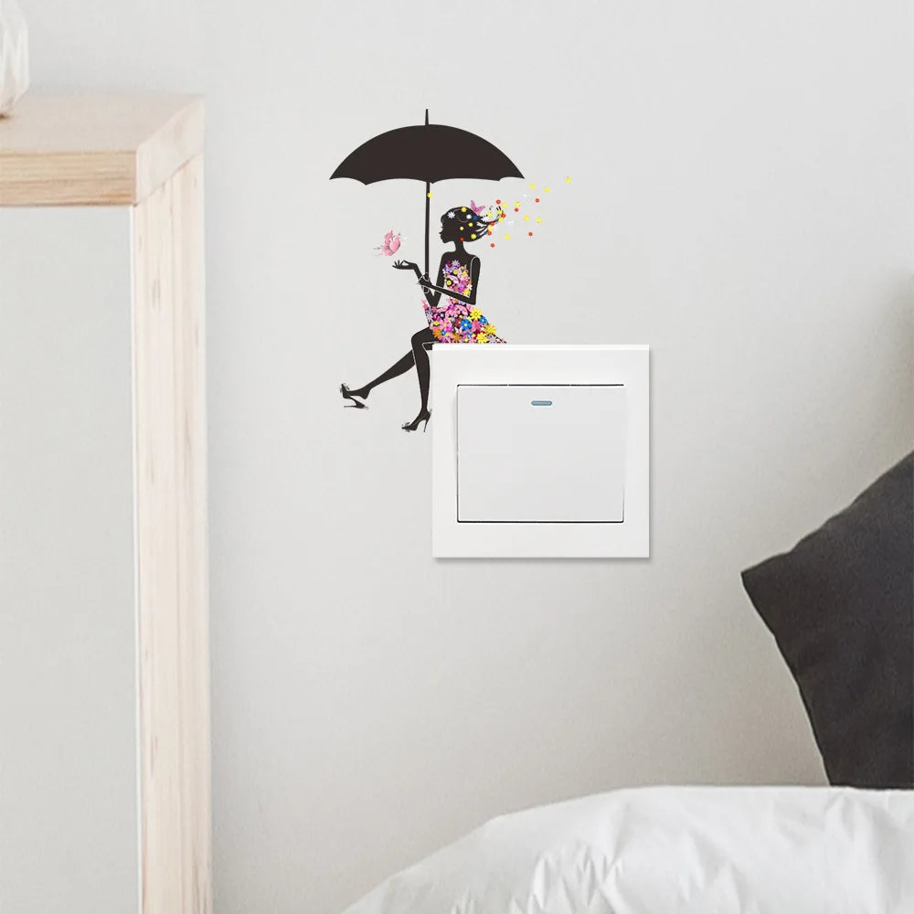 wall stickers switch Butterfly girl children's room, mural Self-adhesive Wall Decals