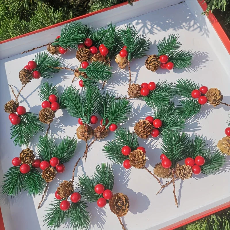 10pcs Artificial Pine Cones & Red Berries'