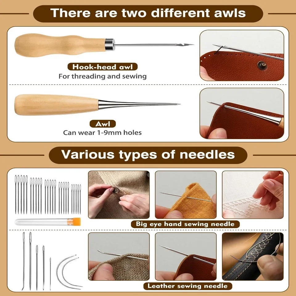 KRABALL Leather Sewing Tools Kit With Hand Sewing Needles And Waxed Thread