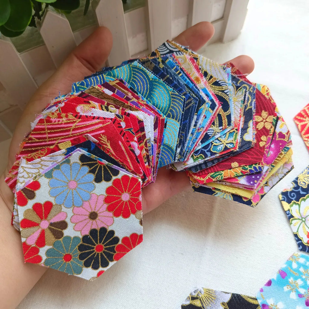Japanese Style Hot Stamping Gold Jelly Roll Hexagon Precuts Plain Cotton Fabric Cloth Bundle