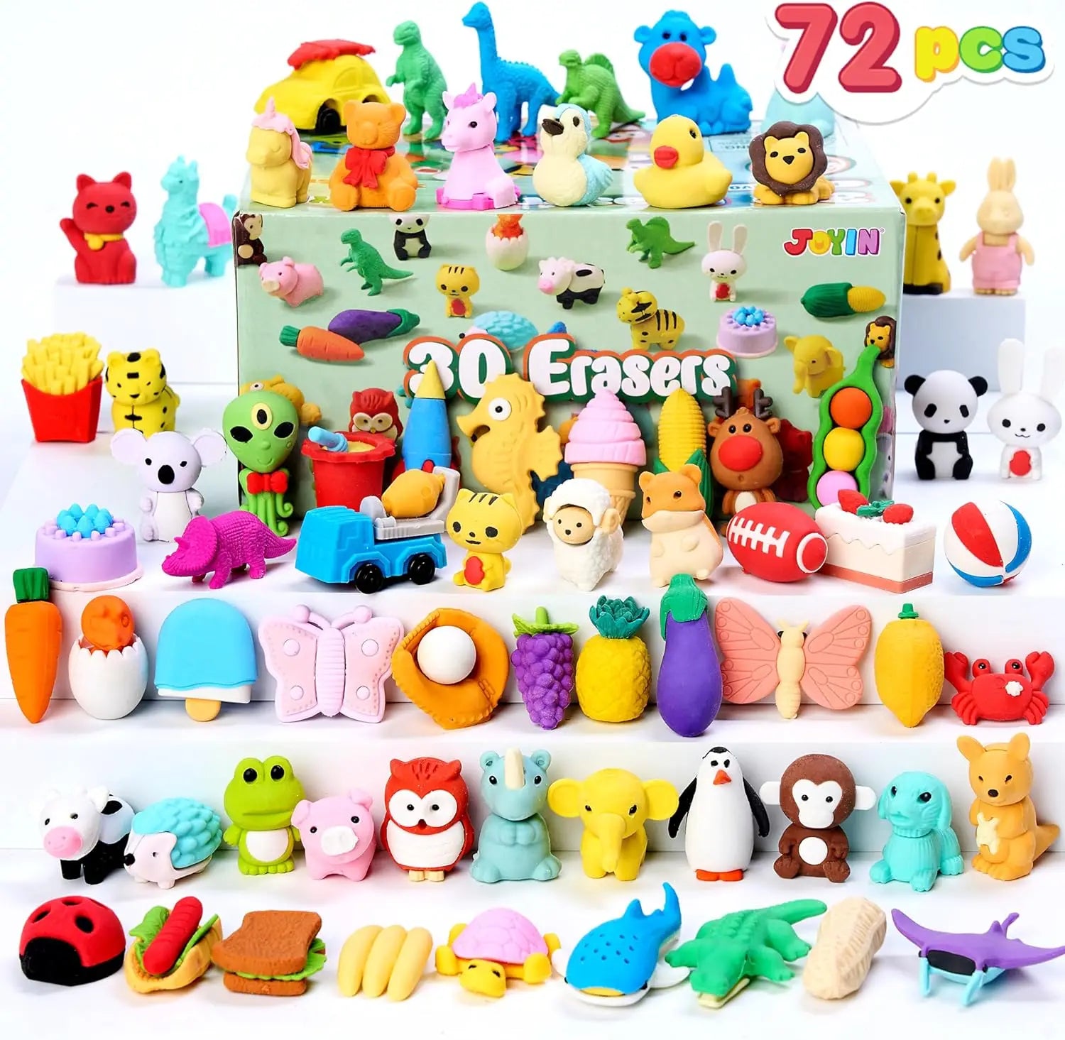 36 Pcs 3D Erasers Food Animals Erasers Bulk Fun & Cute Erasers for Pencil