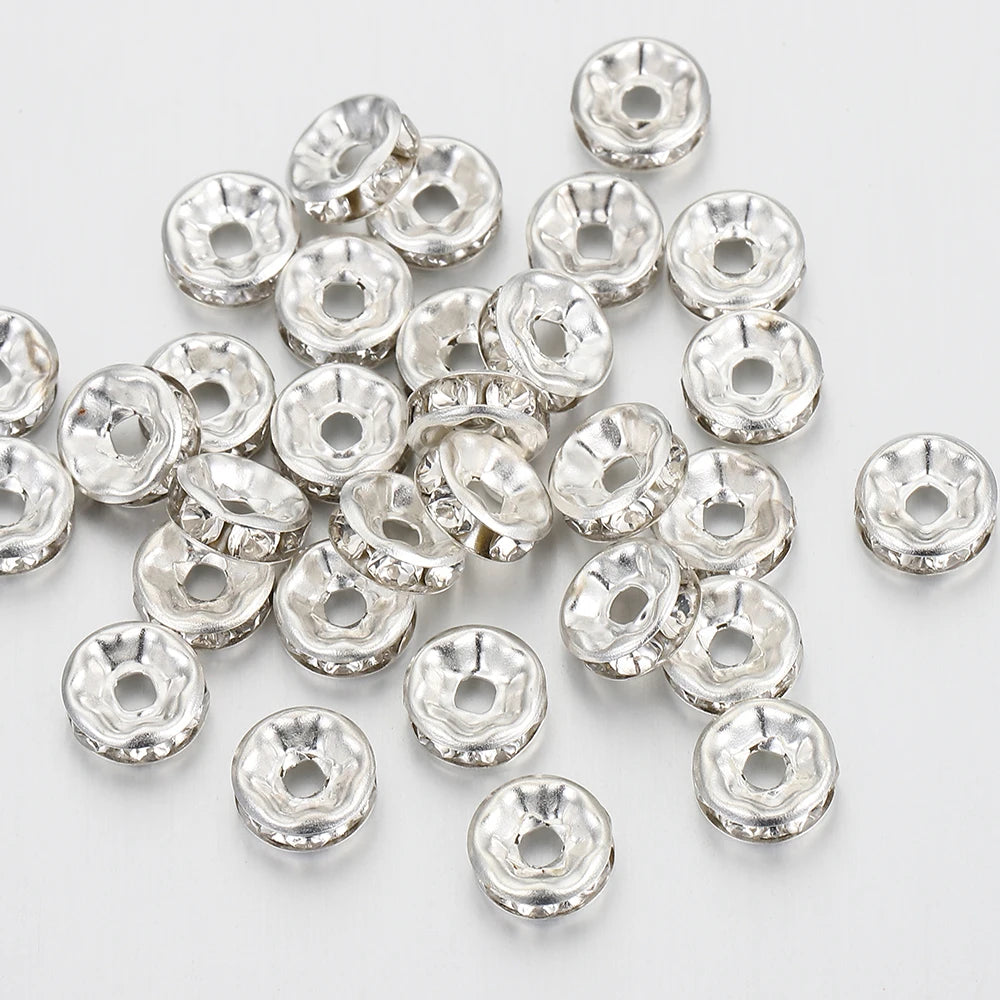 100pcs Silver Color Crystal Rhinestone Spacer Loose Beads Jewelry