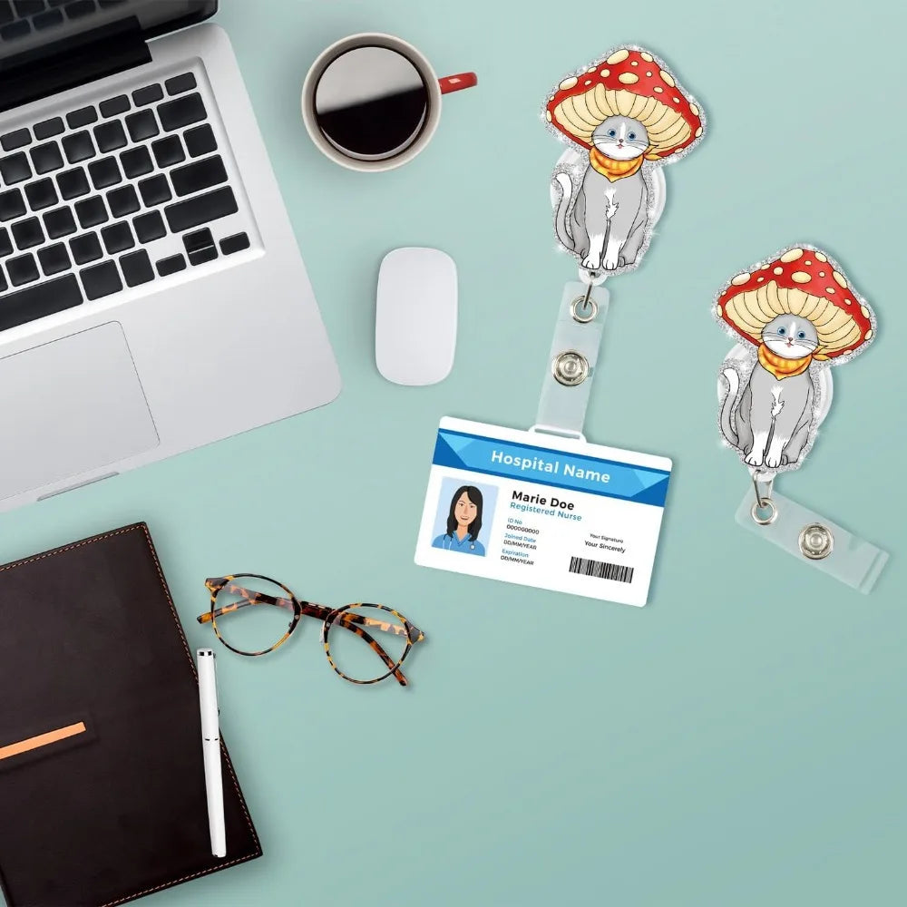 Highland Cow Badge Reel Gift Set, retractable ID clip for nurses, doctors & teachers.