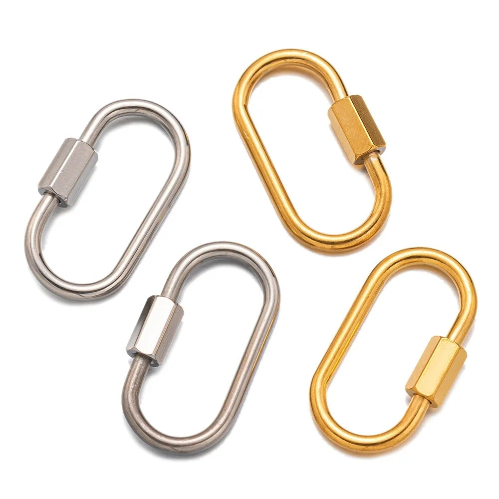 5pcs Stainless Steel Oval Star Buckle Carabiner Screw Lock Clasps For DIY Key ring