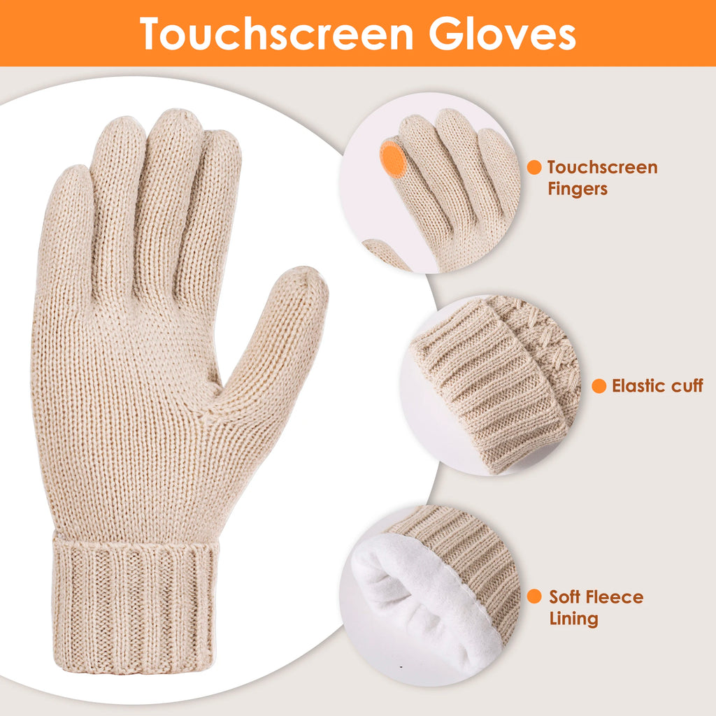 Womens Winter Beanie Hat Touchscreen Gloves Long Neck Scarf Set