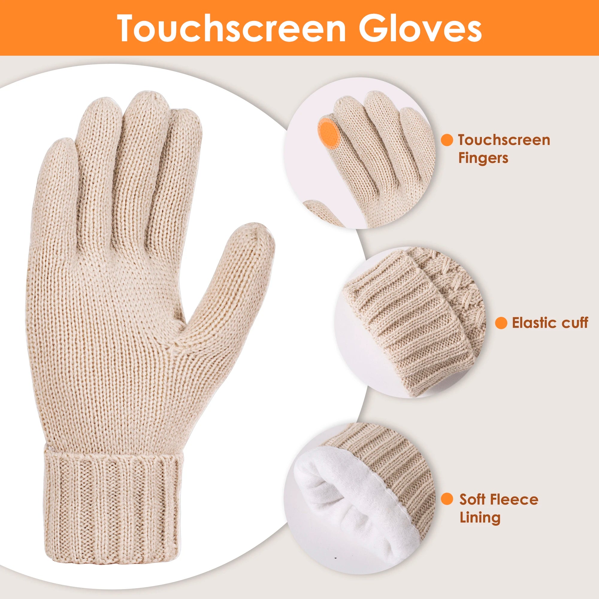 Womens Winter Beanie Hat Touchscreen Gloves Long Neck Scarf Set