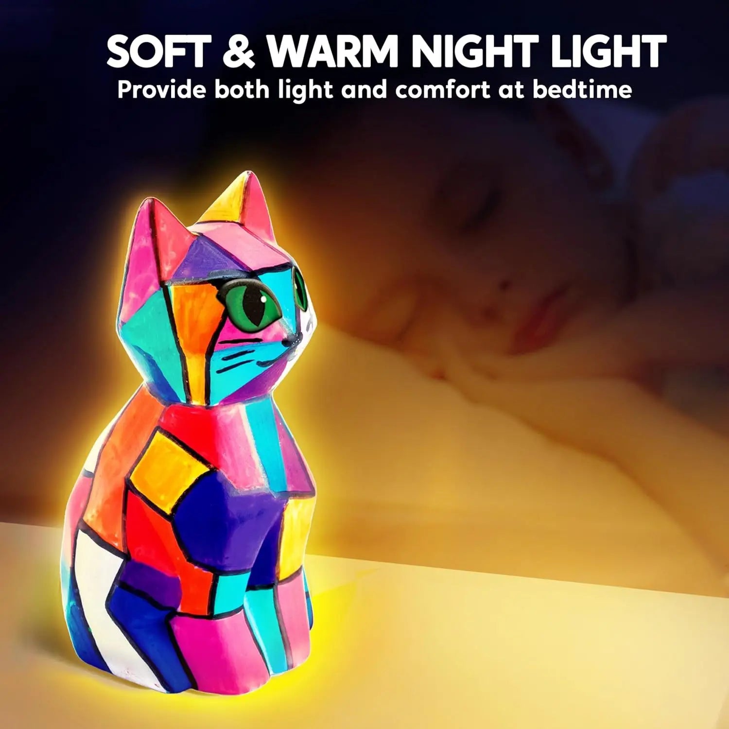JOYFY Kids DIY Night Light Paint Your Own Cat Lamp