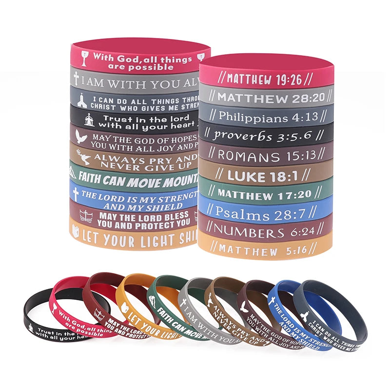 40pcs Inspirational Bible Verse Silicone Bracelets Faith-Based Wristbands