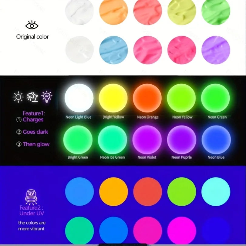 10pcs Glow in the Dark Acrylic Paints, Waterproof Craft Supplies