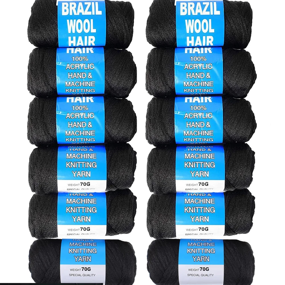 12pc Brazilian Wool Hair Synthetic Crochet Hair Extensions