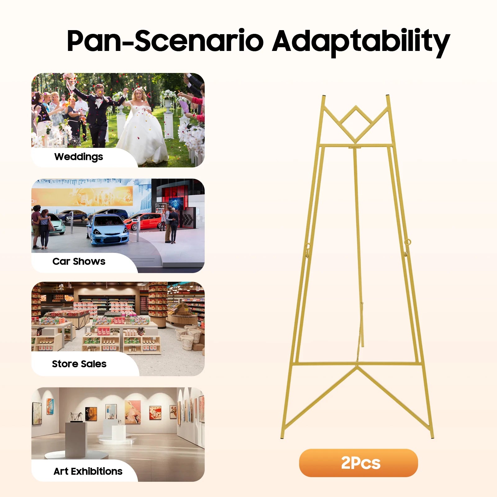 2 Pack Portable Art Gold Easel Stand for Wedding Sign & Poster