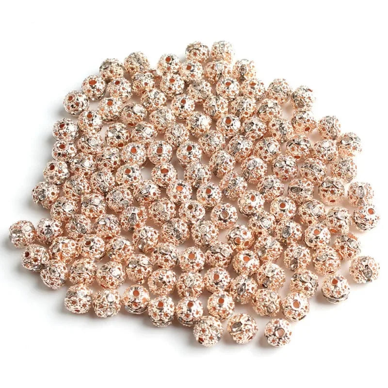 50pc/Lot 6mm 8mm 10mm AB Color  Rhinestone Ball Shape Loose Beads Metal Crystal Beads