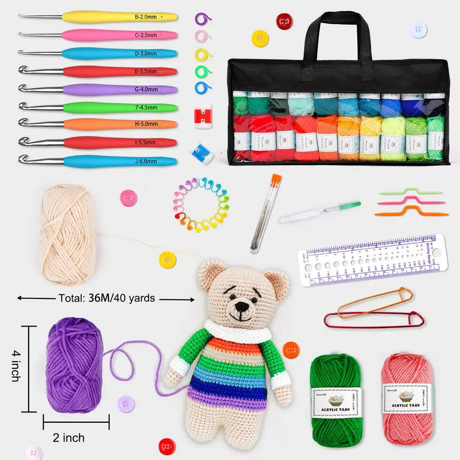 113 Piece Crochet Kit with  1600 Yards Assorted Yarn