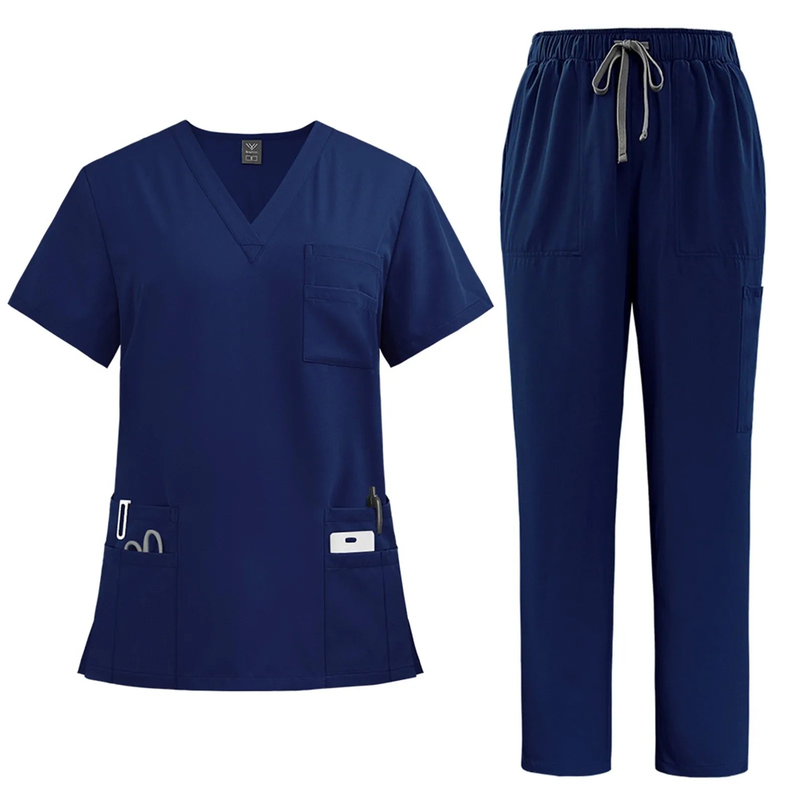 Women's solid color nurse uniform quick-drying fabric v-neck short-sleeved trousers suit multi-pocket nursing uniform suit