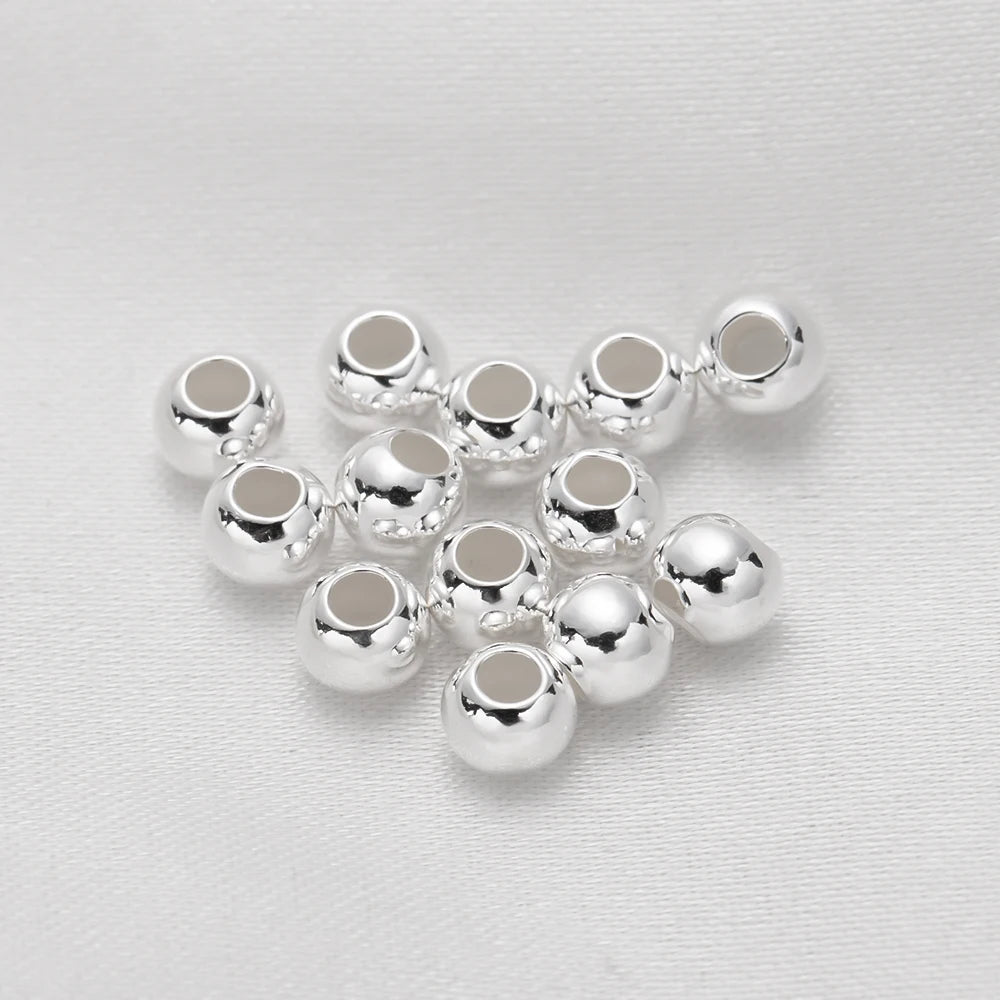 2-10mm Genuine 925 Sterling Silver Bead Smooth Round Ball Spacer Loose for Ring Necklace Earring Bracelet Jewelry Making Finding