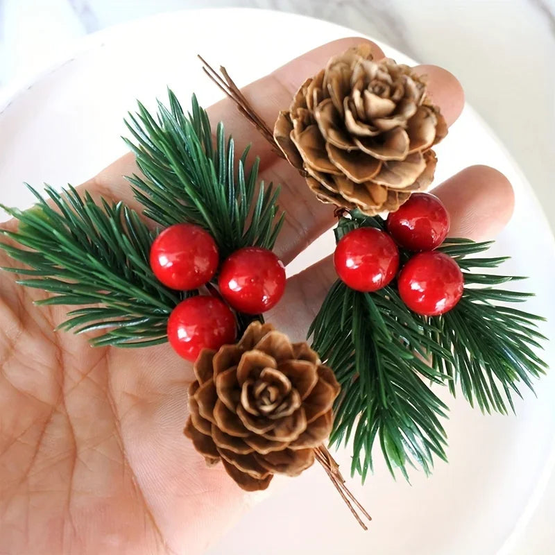 10pcs Artificial Pine Cones & Red Berries'