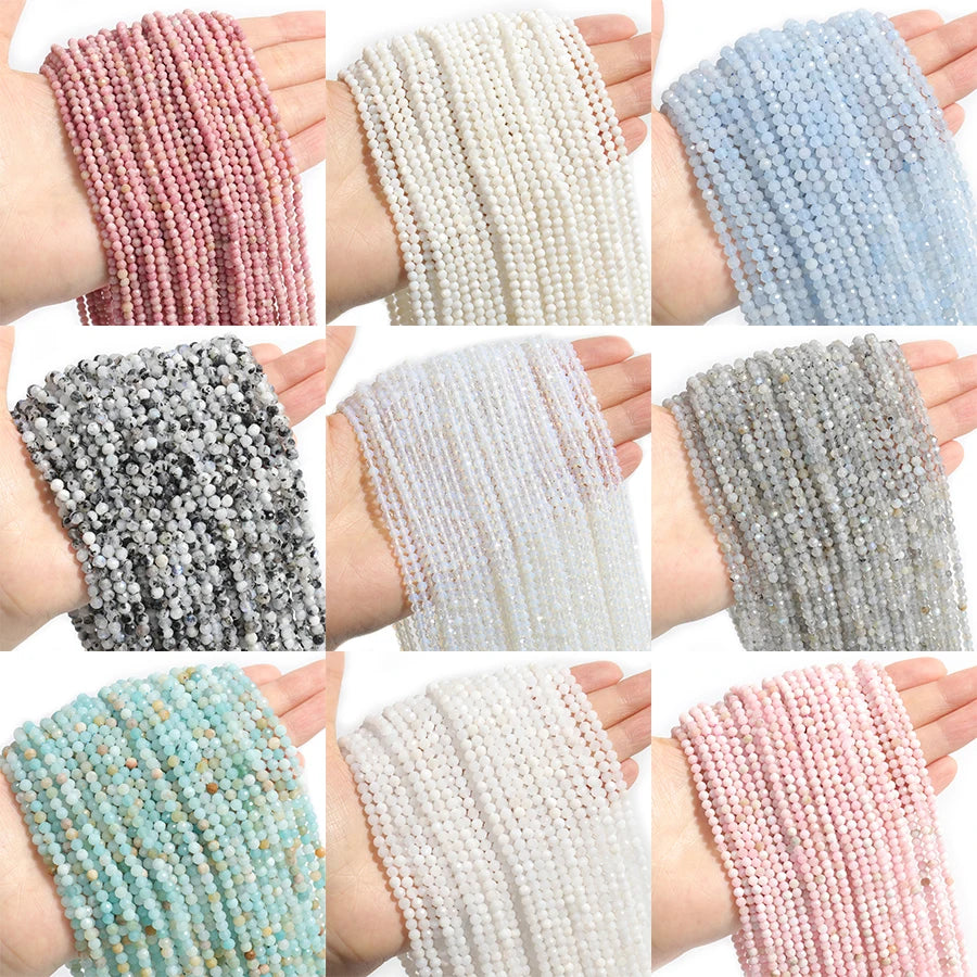 Faceted Natural Stone Beads Faceted Amazonite Aquamarine Opal Labradorite Loose Spacer Bead