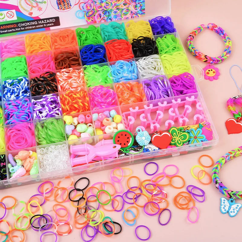 Colorful Loom Bands Set. Rainbow Bracelet Making Kit DIY Craft Toys