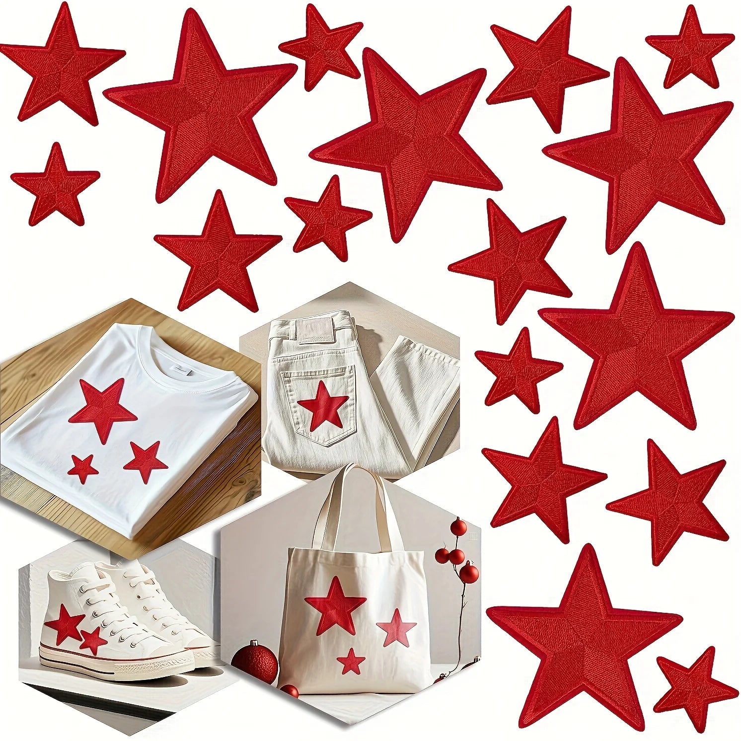 24 pcs Nautical Star Appliqué & Embroidery Patches: