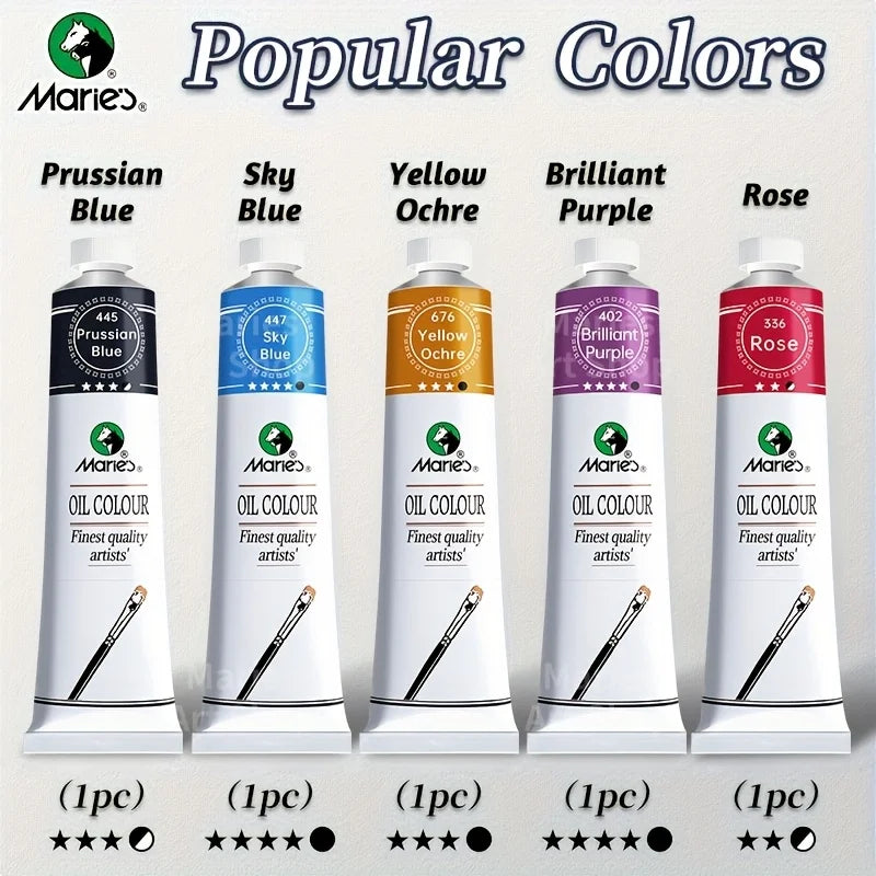 5pcs Marie's Oil Paints Set Vibrant Colors, Professional.
