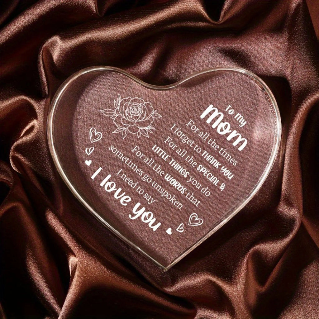 1PCS Mother's Day Gift Sign Heart Shaped Plaque Personalized Gift For Mother Desktop Souvenir Decoration I Love You Mom