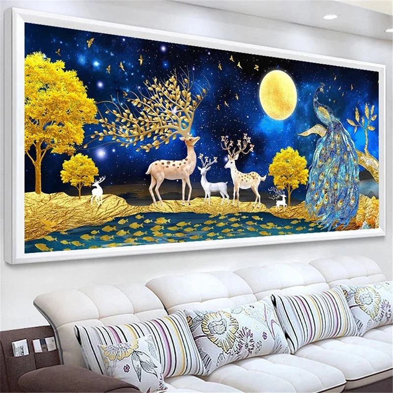 Elk Peacock 5D Diamond Painting Landscape Full Diamond Embroidery Diamond Cross Stitch Kits.