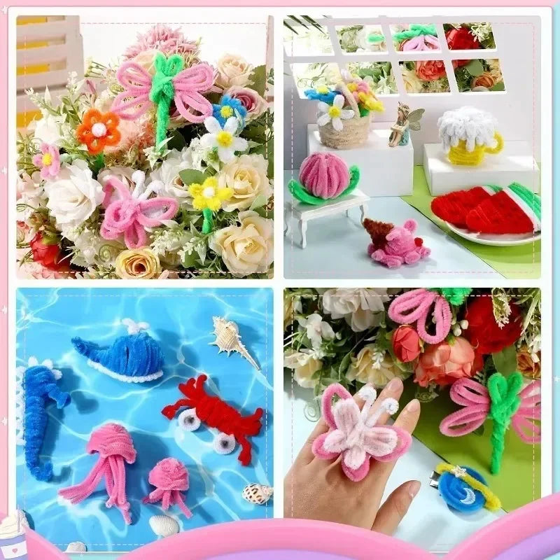1000/10pcs Colorful Twisting fluffy Pipe Cleaners Stems