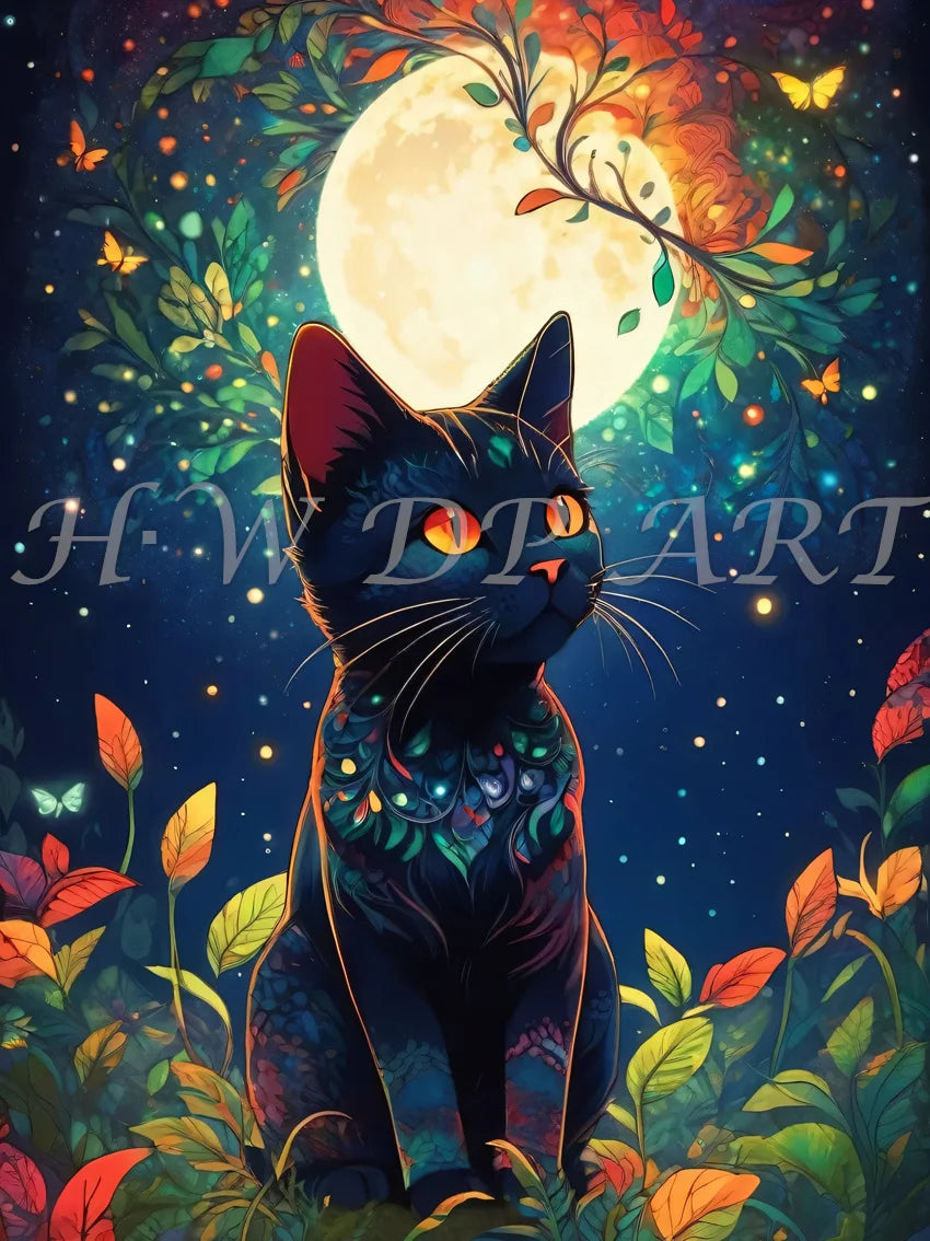 100% Fairy Dust Diamond Painting Kits Black Cat Square Diamond Embroidery