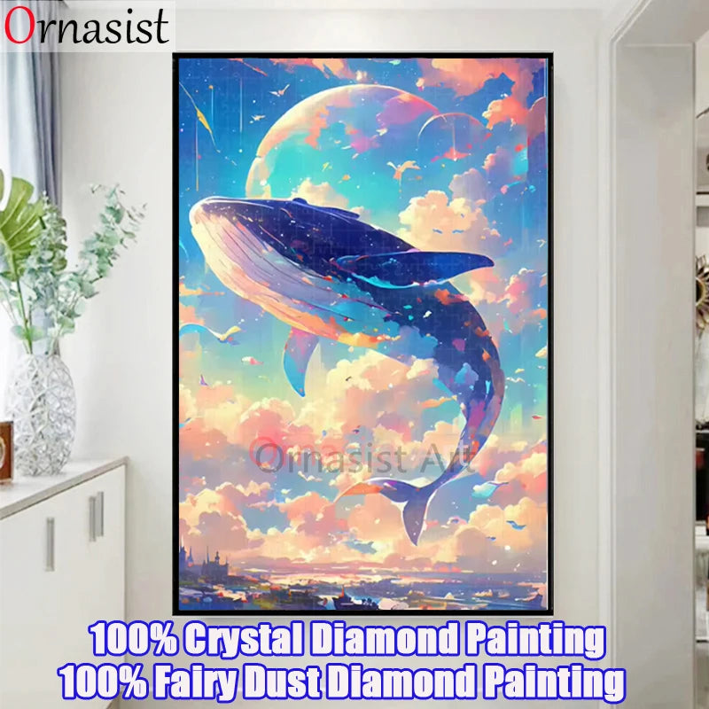 100% 5D DIY Fairy Dust Drill Diamond Painting Whale Full Crystal Diamond Mosaic Art.