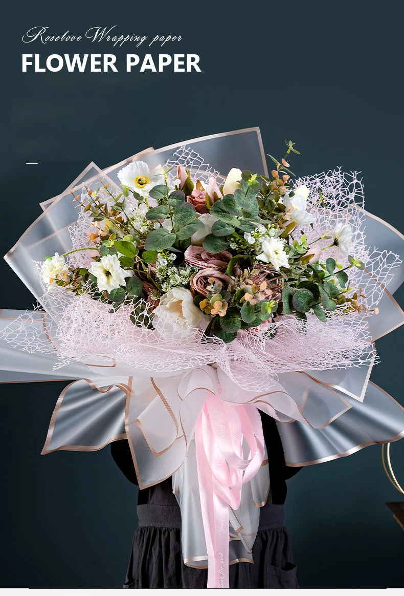 10 Sheets Flower Wrapping Paper with Golden Edges, Waterproof.