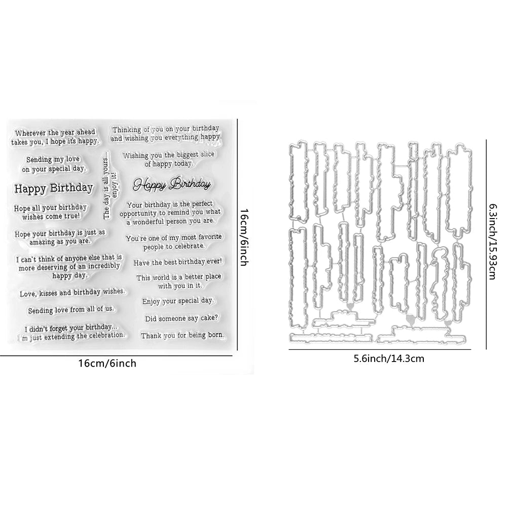 Happy Birthday Sentiments Transparent Clear Stamps and Cutting Dies For DIY Craft Making Card Photo Album Scrapbooking Decoratio