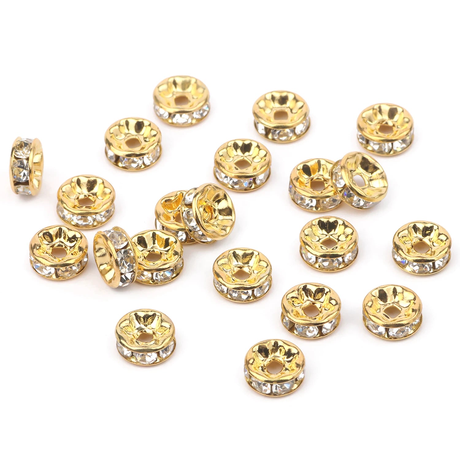 50pc/Lot 6mm 8mm 10mm AB Color  Rhinestone Ball Shape Loose Beads Metal Crystal Beads