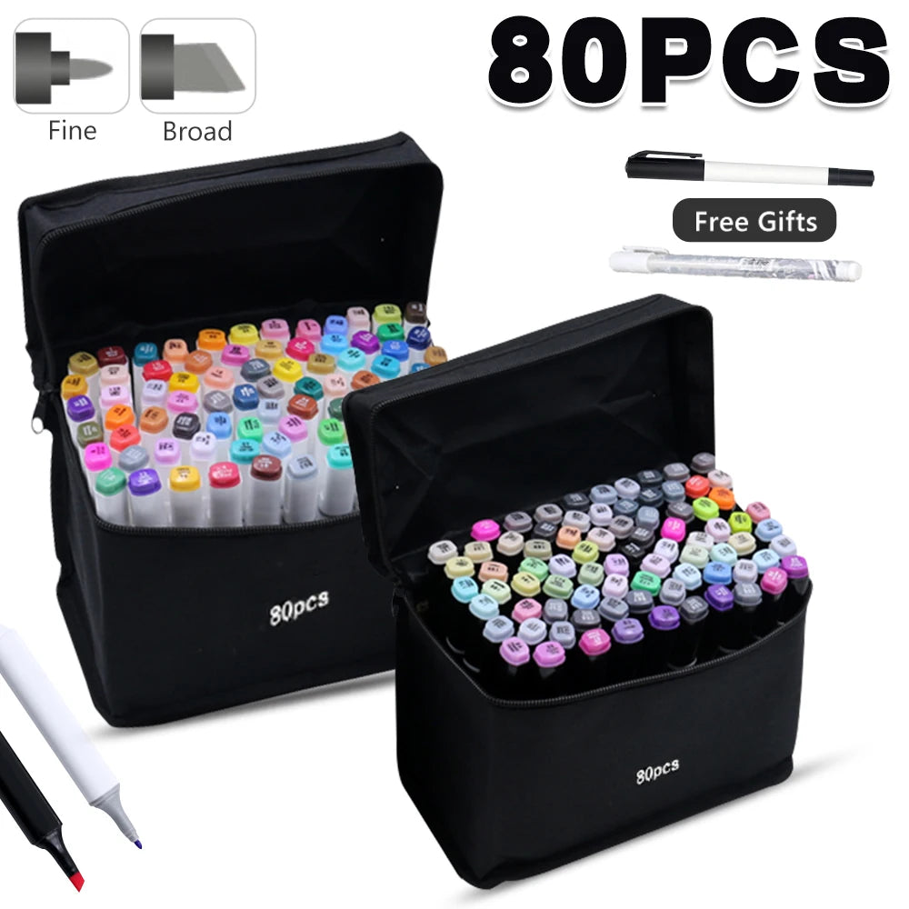 80 Markers Set, Mixed Color, Art Supplies.