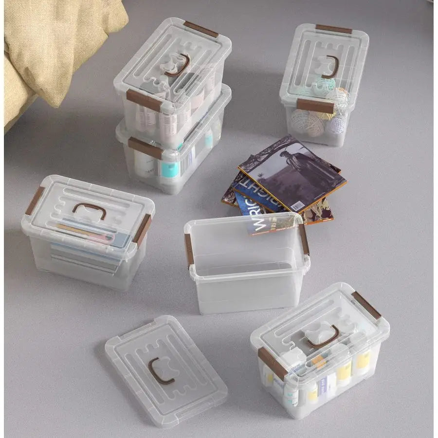 6Pack Clear 7 Quart Storage Latch Box Bins, Plastic Stackable with and Lid, MultiPurpose